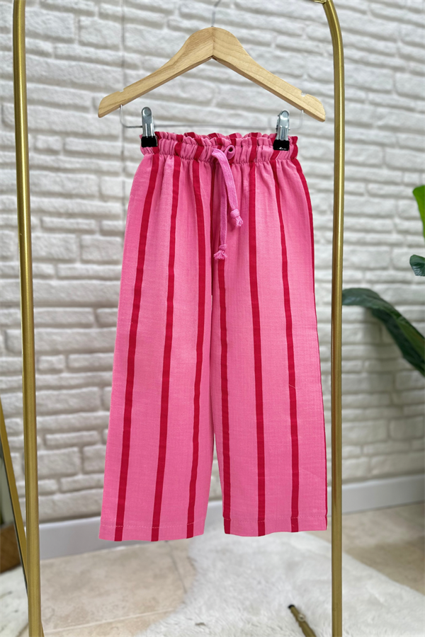 Kız Çocuk Kirazlı Müslin Pantolon Takım 