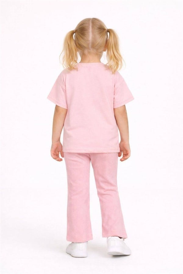 Kız Çocuk Kirazlı Pembe Tshirtlü İkili Takım