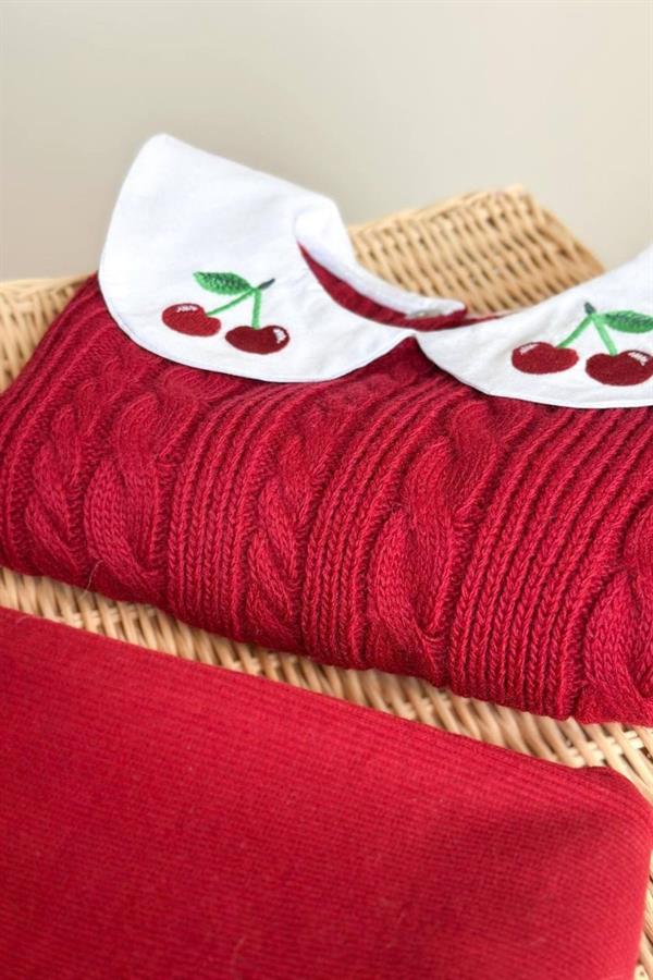 Kız Çocuk Kirazlı Triko Gömlek Tayt Takım