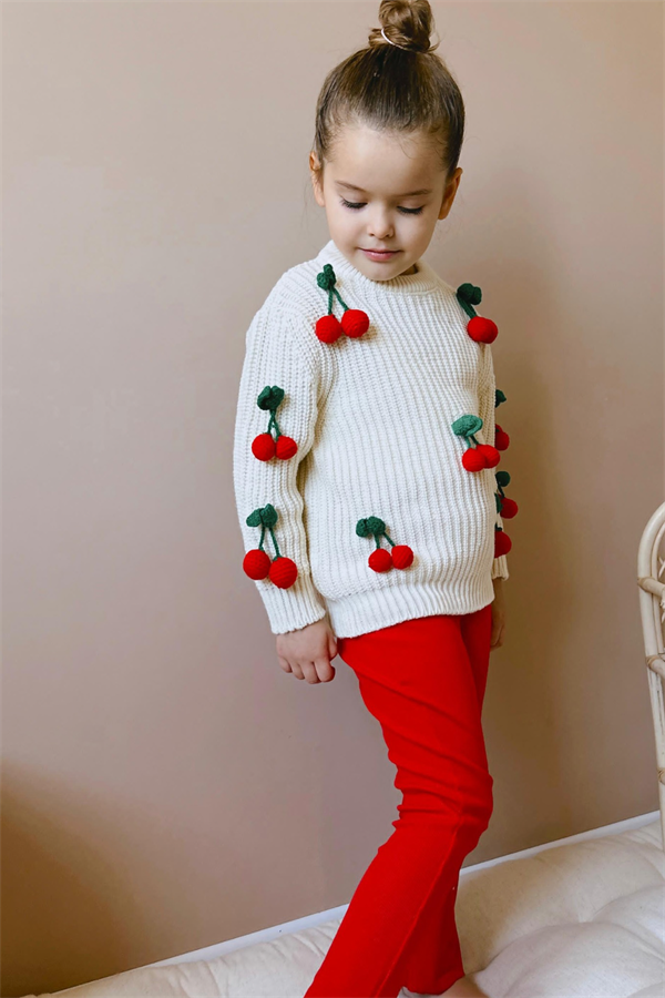 Kız Çocuk Kirazlı Triko Taytlı Takım