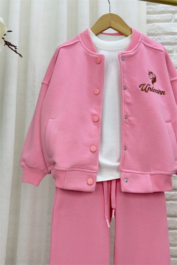 Kız Çocuk Kolej Ceketli 3 İplik Pembe Unicorn Takım