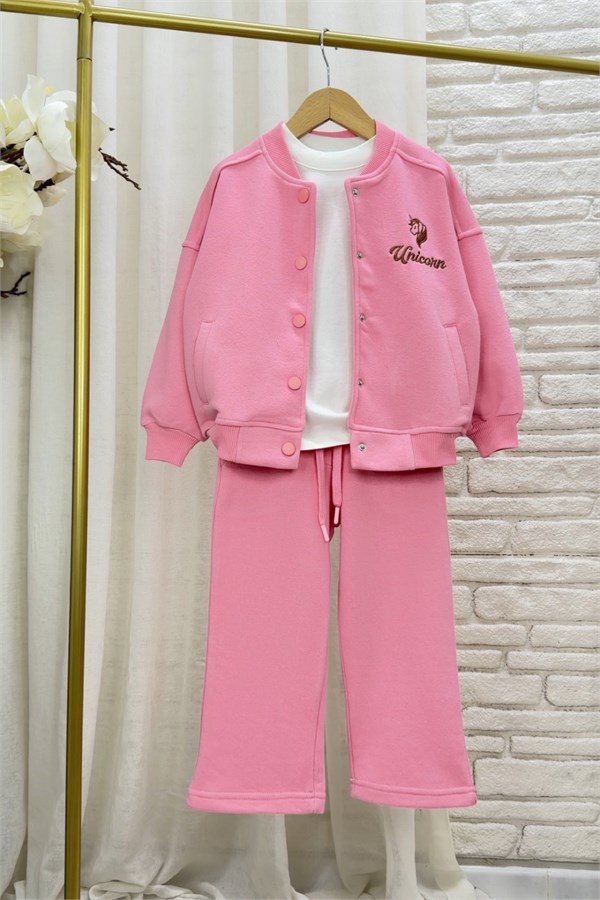Kız Çocuk Kolej Ceketli 3 İplik Pembe Unicorn Takım