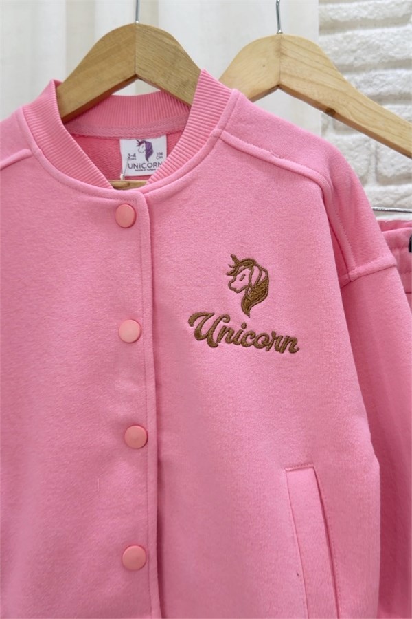 Kız Çocuk Kolej Ceketli 3 İplik Pembe Unicorn Takım