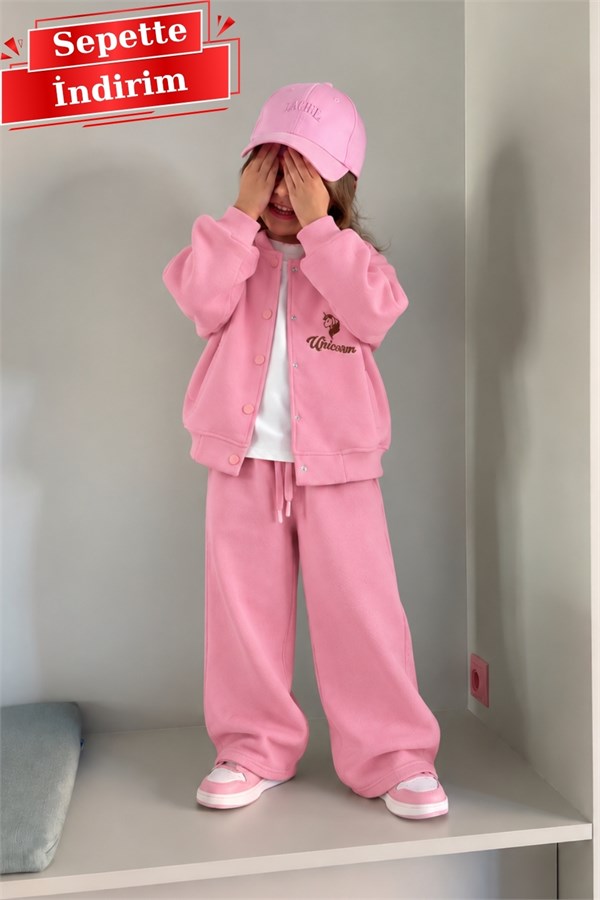 Kız Çocuk Kolej Ceketli 3 İplik Pembe Unicorn Takım