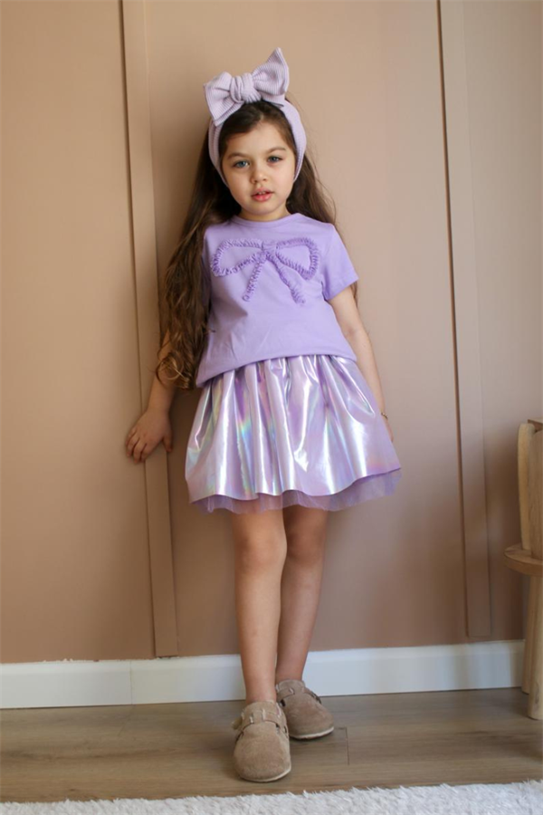 Kız Çocuk Kudelalı Tütülü Lila Etekli Takım 