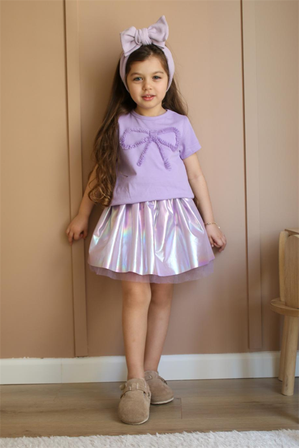 Kız Çocuk Kudelalı Tütülü Lila Etekli Takım 
