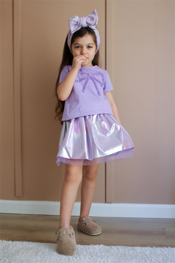 Kız Çocuk Kudelalı Tütülü Lila Etekli Takım 