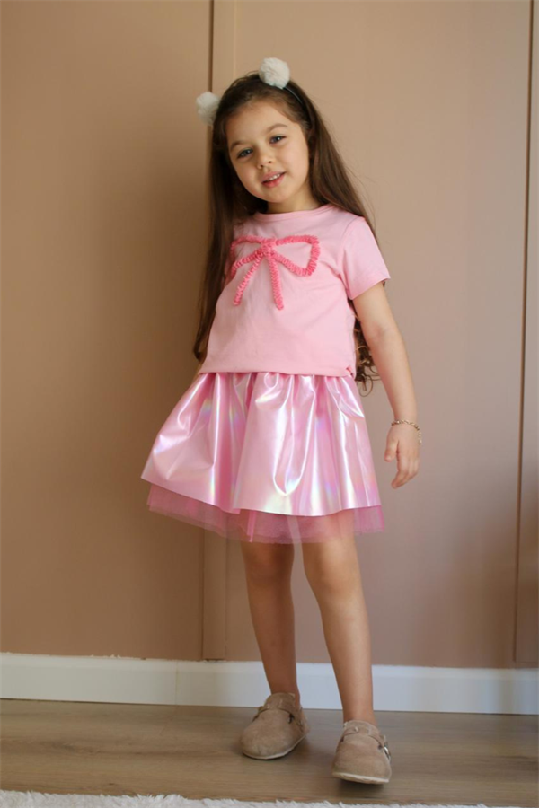 Kız Çocuk Kudelalı Tütülü Pembe Etekli Takım 