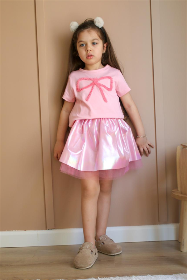 Kız Çocuk Kudelalı Tütülü Pembe Etekli Takım 