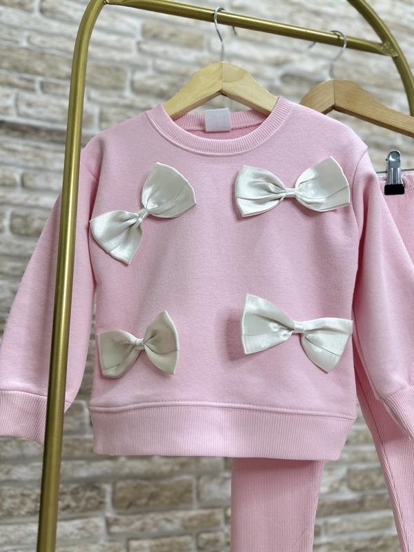 Kız Çocuk Kurdele Detaylı 3 iplik Taytlı Takım