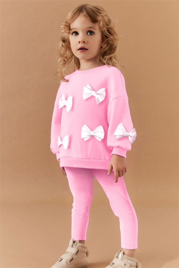 Kız Çocuk Kurdele Detaylı 3 iplik Taytlı Takım