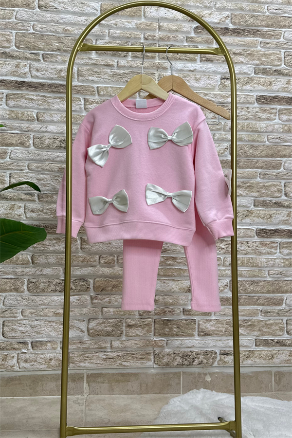 Kız Çocuk Kurdele Detaylı 3 iplik Taytlı Takım