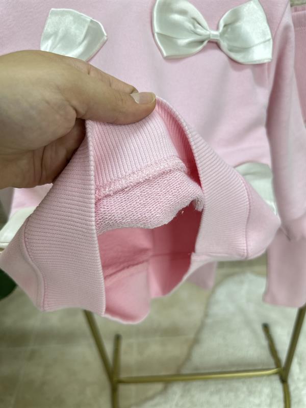 Kız Çocuk Kurdele Detaylı 3 iplik Taytlı Takım