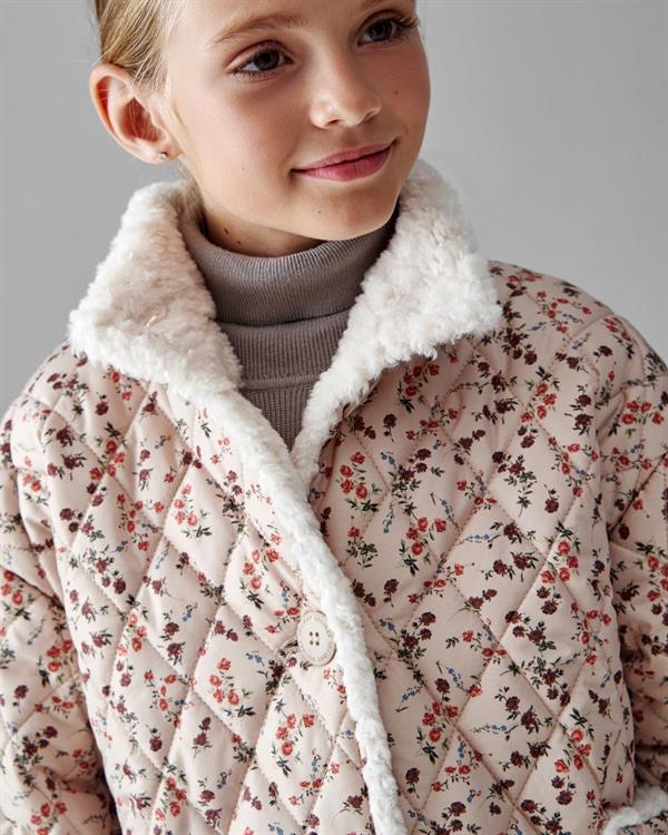 Kız Çocuk Kürk Detaylı Çiçekli Mont