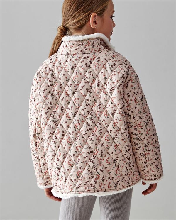 Kız Çocuk Kürk Detaylı Çiçekli Mont