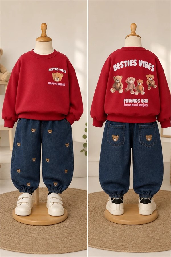 Kız Çocuk Laciel Bear Baloon Jean Takım