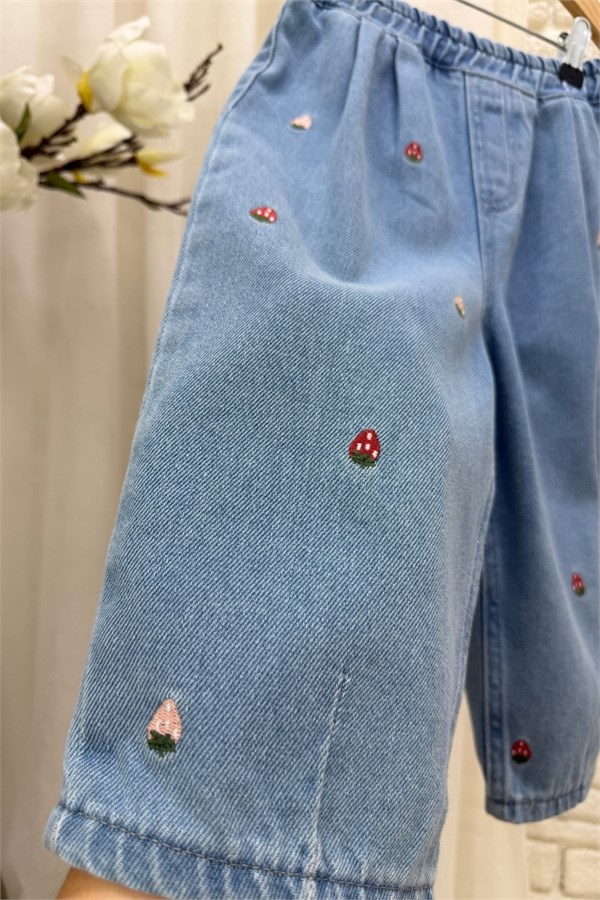 Kız Çocuk Laciel Çilek Nakışlı Baloon Jean Pantolon