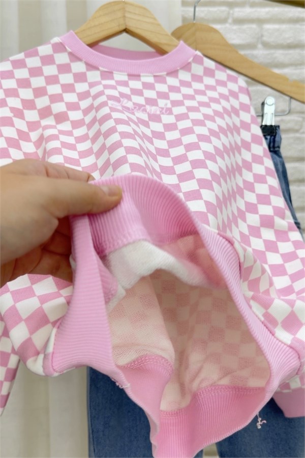 Kız Çocuk Laciel  Damalı Pembe Sweathirt
