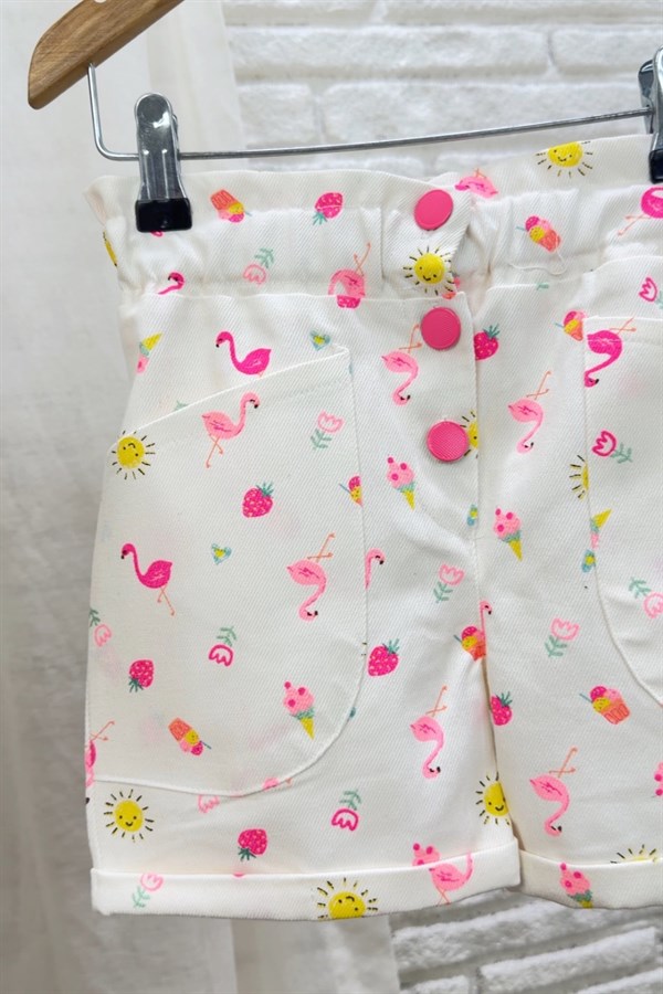 Kız Çocuk Laciel Flamingo Denim Şortlu Takım