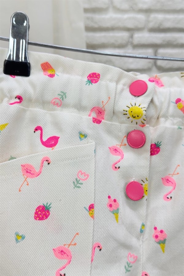 Kız Çocuk Laciel Flamingo Denim Şortlu Takım