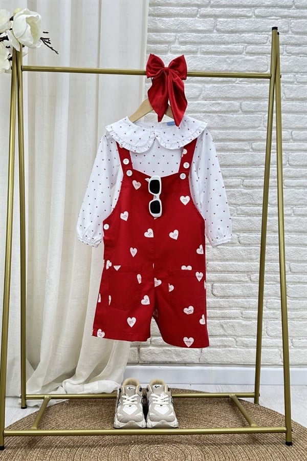 Kız Çocuk Laciel Gömlekli Kalpli Salopet Denim İkili Takım