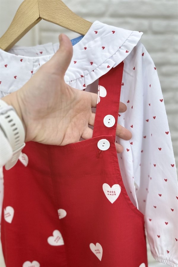 Kız Çocuk Laciel Gömlekli Kalpli Salopet Denim İkili Takım