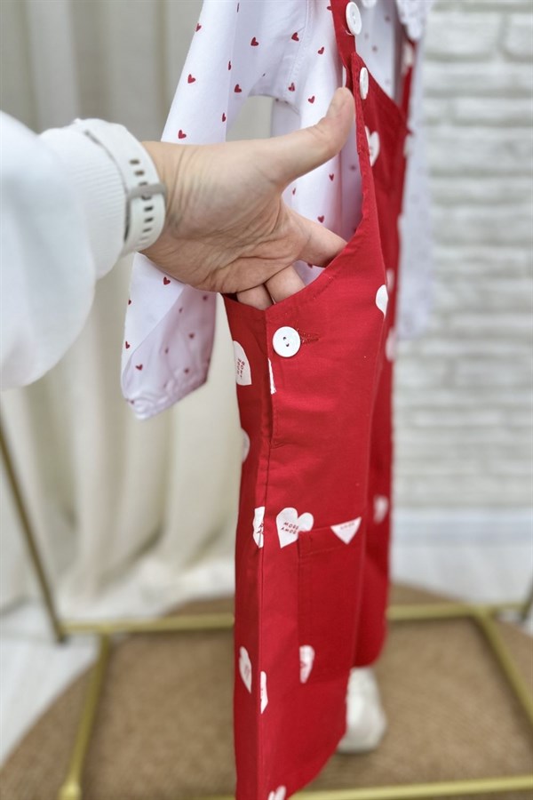 Kız Çocuk Laciel Gömlekli Kalpli Salopet Denim İkili Takım