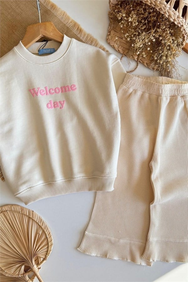 Kız Çocuk Laciel Krem Welcome Taytlı Takım