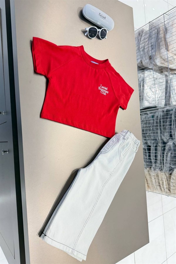 Kız Çocuk Laciel Summer Crop Baloon Jean Kırmızı Takım