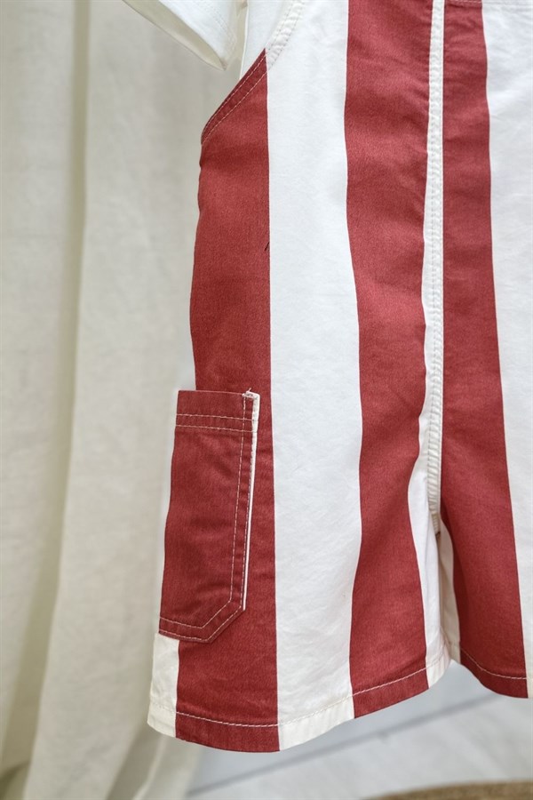 Kız Çocuk Laciel Tshirt Dahil Çizgili Denim Salopet İkili Takım