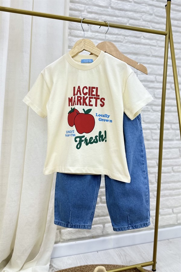 Kız Çocuk Laciel Tshirtlü Elmalı Jean Pantolon İkili Takım