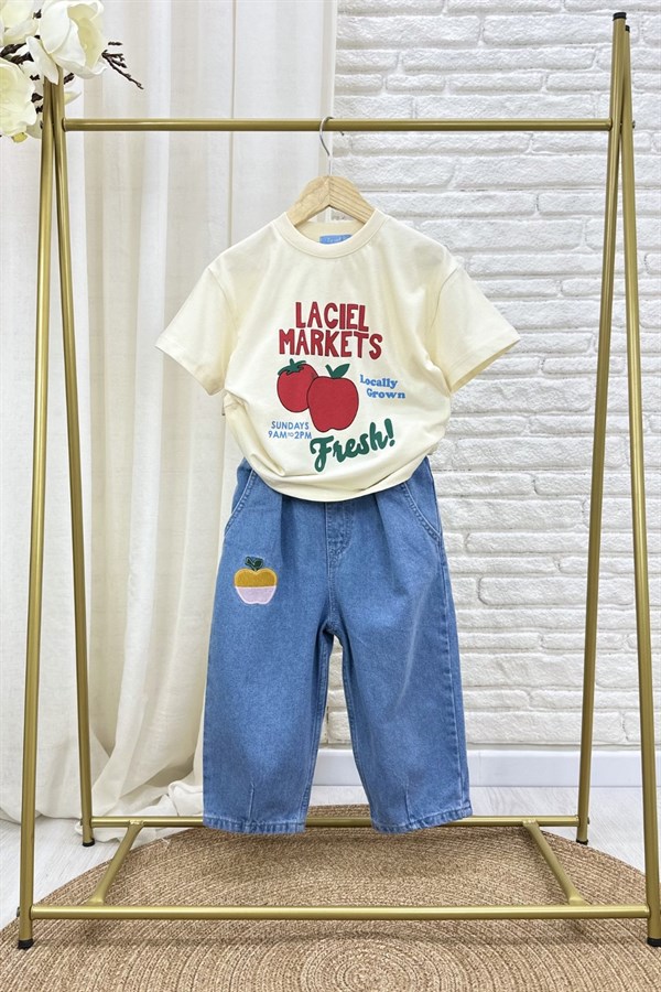 Kız Çocuk Laciel Tshirtlü Elmalı Jean Pantolon İkili Takım
