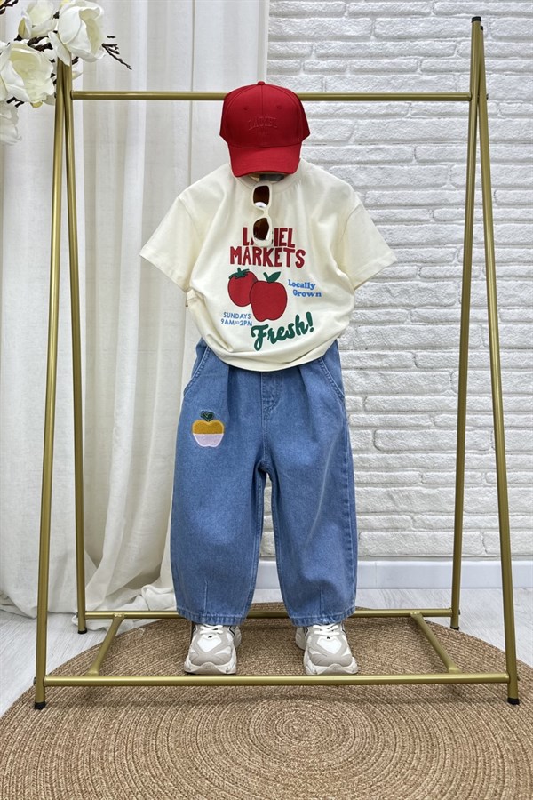 Kız Çocuk Laciel Tshirtlü Elmalı Jean Pantolon İkili Takım
