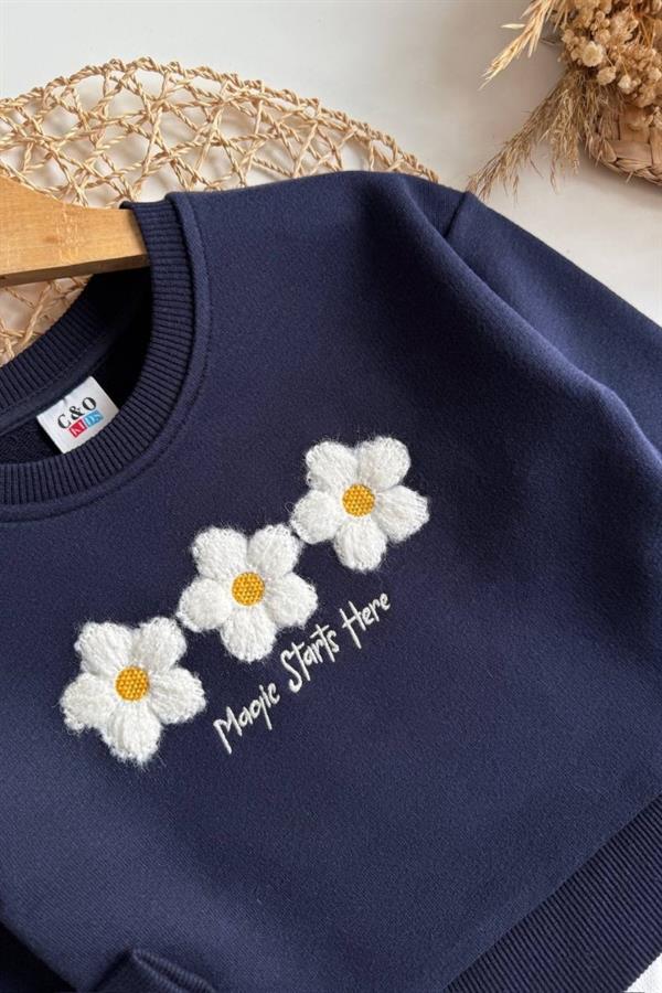 Kız Çoçuk Lacivert Papatyalı Taytlı Takım