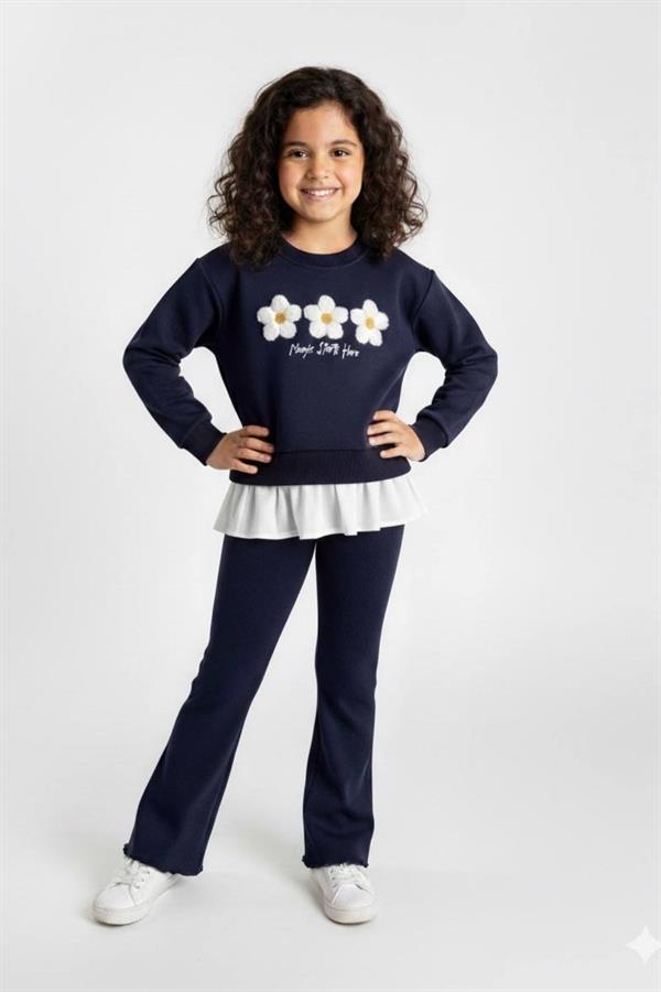 Kız Çoçuk Lacivert Papatyalı Taytlı Takım