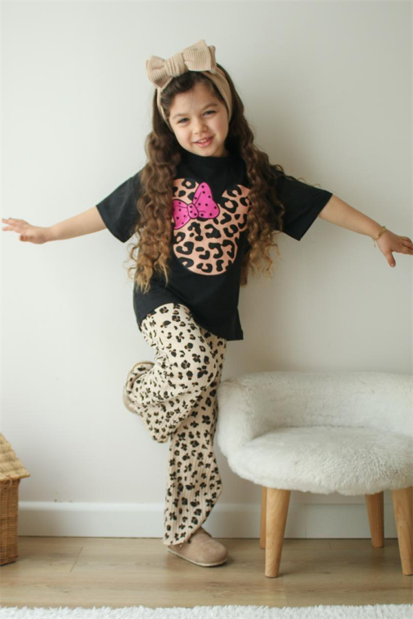 Kız Çocuk Leopar Minnie Taytlı Yaz  Takım 