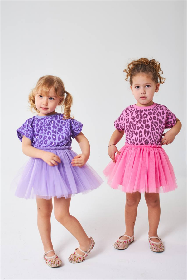 Kız Çocuk Leopar Tütü Etekli Lila Takım