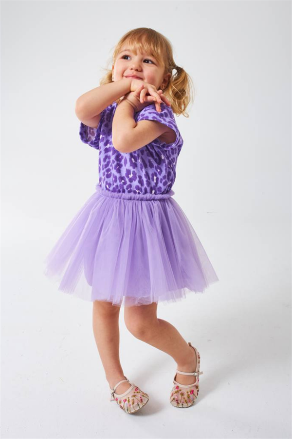 Kız Çocuk Leopar Tütü Etekli Lila Takım