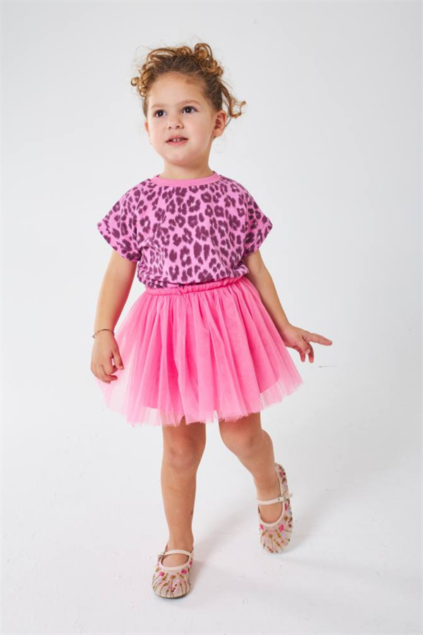 Kız Çocuk Leopar Tütü Etekli Pembe Takım