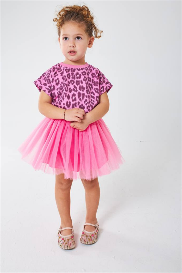 Kız Çocuk Leopar Tütü Etekli Pembe Takım