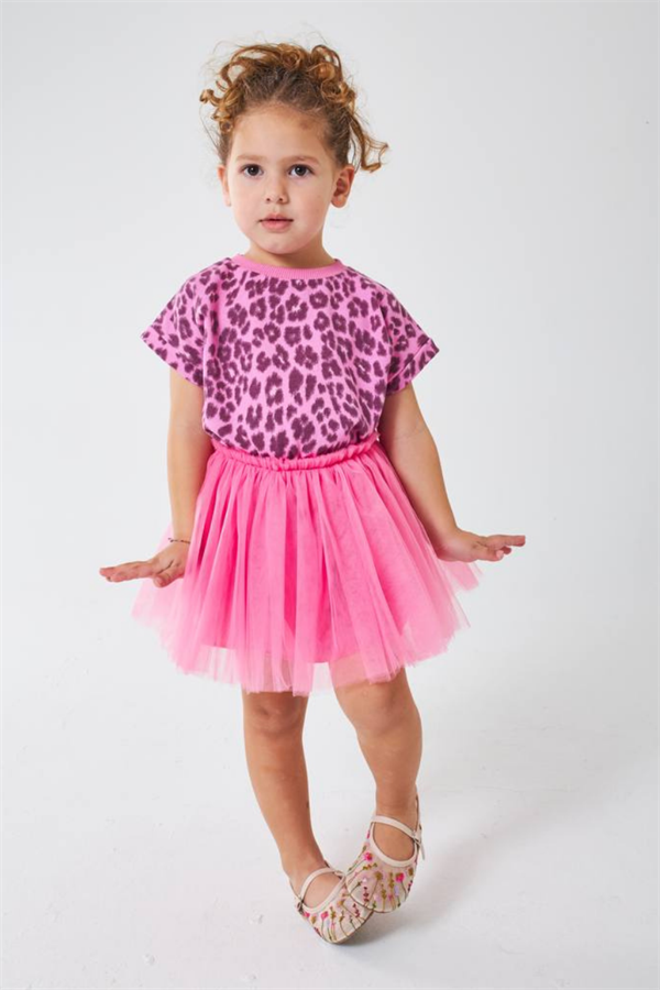 Kız Çocuk Leopar Tütü Etekli Pembe Takım