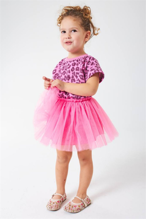 Kız Çocuk Leopar Tütü Etekli Pembe Takım