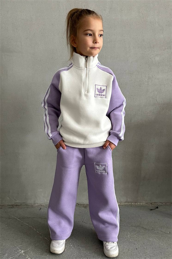 Kız Çocuk Lila Adids Dik Yaka Fermuarlı Takım