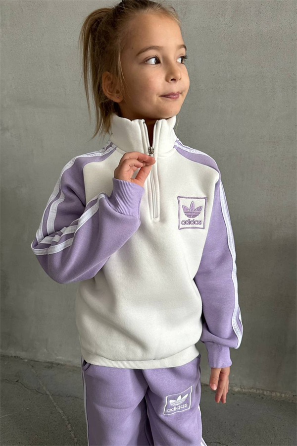 Kız Çocuk Lila Adids Dik Yaka Fermuarlı Takım
