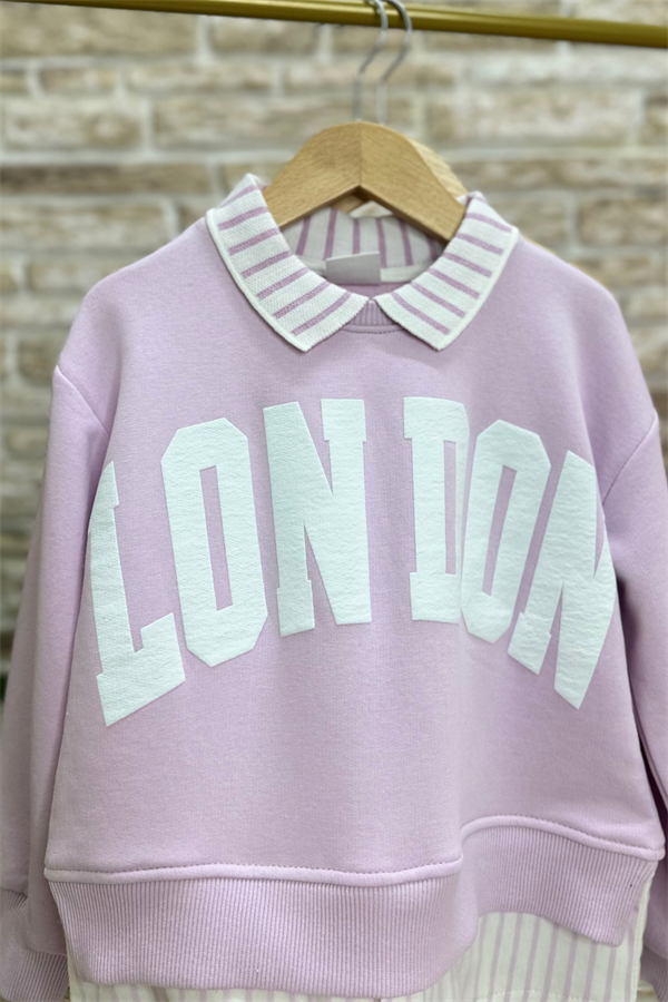 Kız Çocuk London Gömlek Detaylı Lila Takım