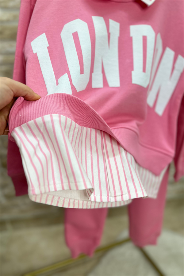 Kız Çocuk London Gömlek Detaylı Pembe Takım