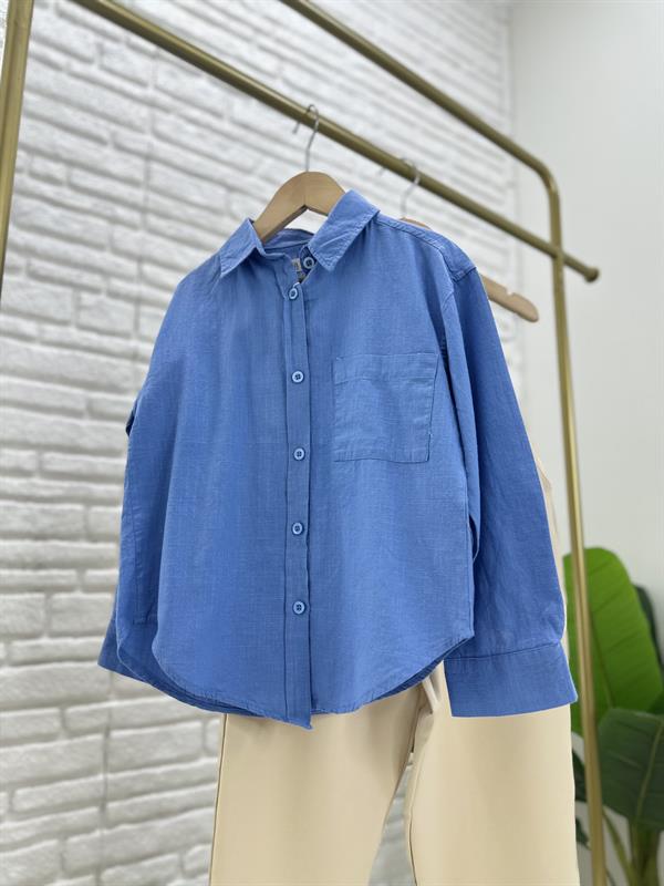 Kız Çocuk Mavi Gömlek Krem Pantolon Takım 