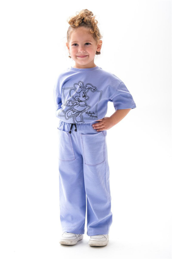 Kız Çocuk 1-12 Yaş Minnie Lila Tshirt Yaz Takım