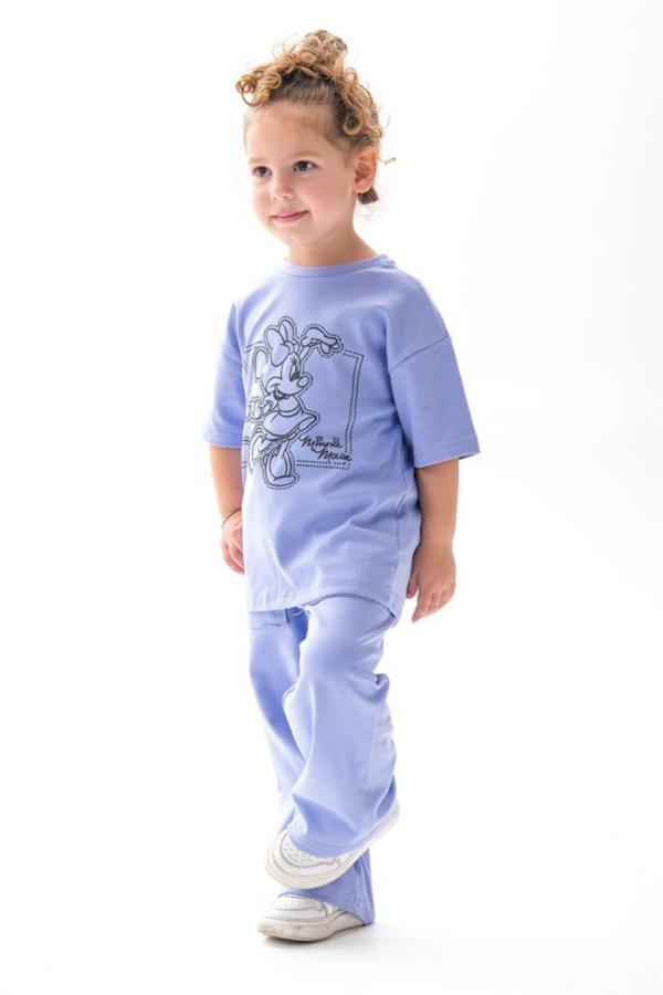 Kız Çocuk 1-12 Yaş Minnie Lila Tshirt Yaz Takım