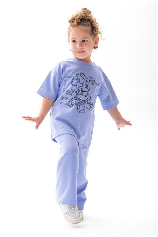 Kız Çocuk 1-12 Yaş Minnie Lila Tshirt Yaz Takım